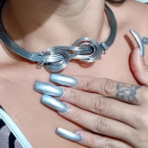 🆕 Boho chunky silver choker necklace